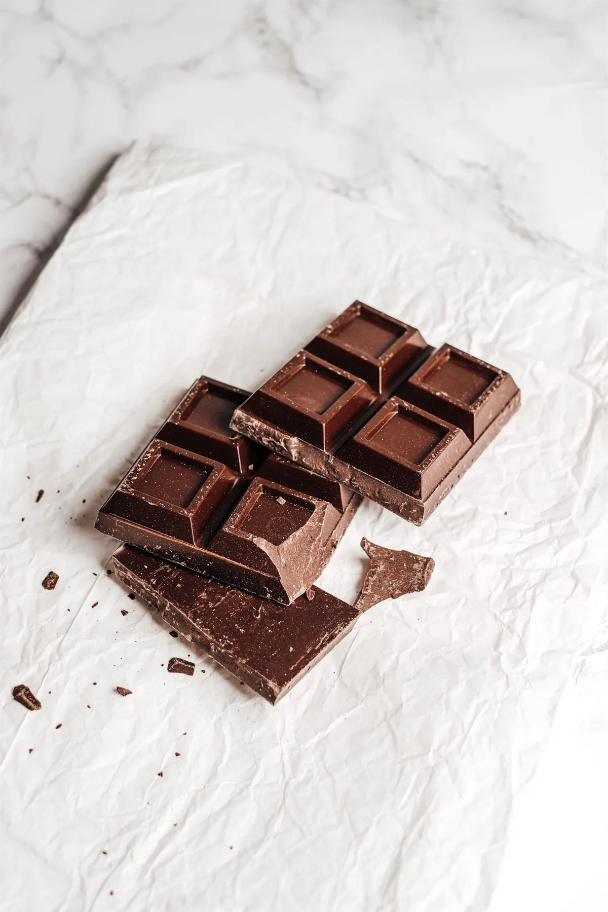 Barra de chocolate oscuro sobre papel